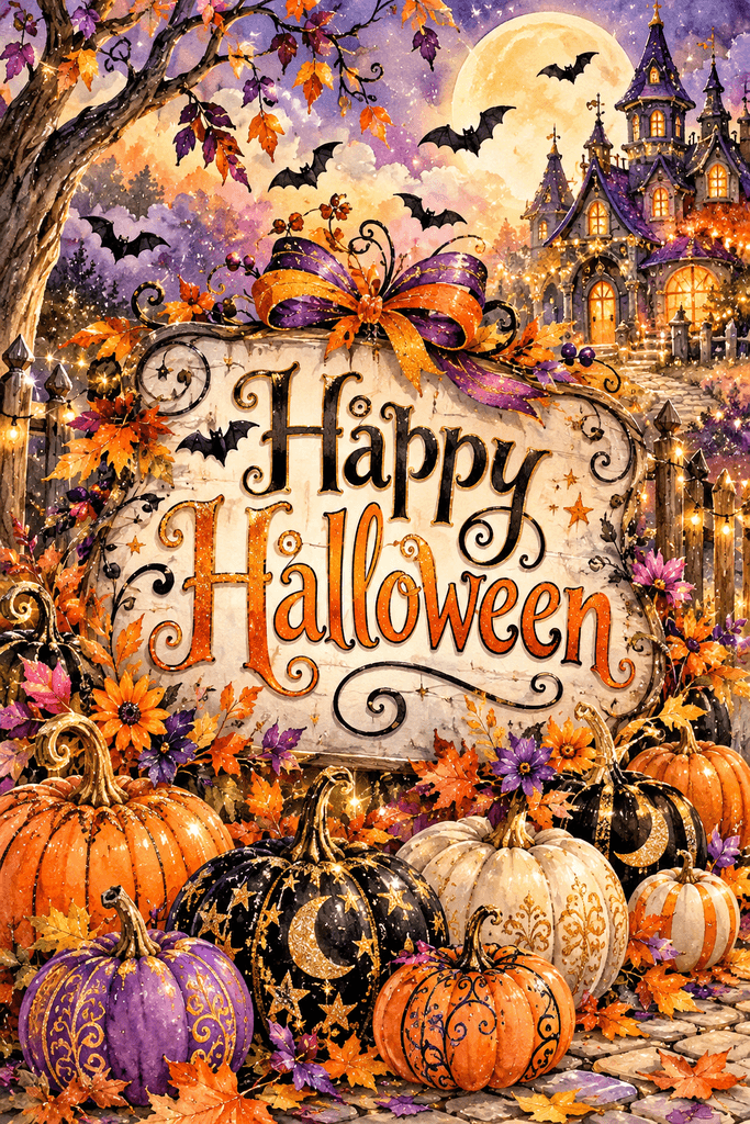 Happy Halloween With Decorative Pumpkins Ecard