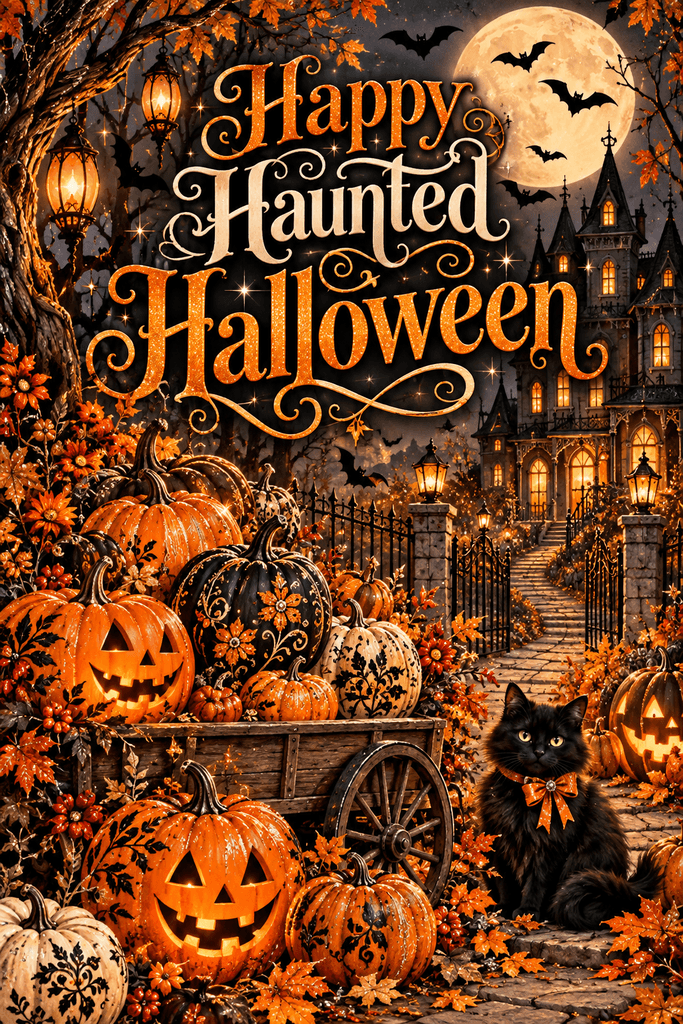 Happy Haunted Halloween Orange Ecard