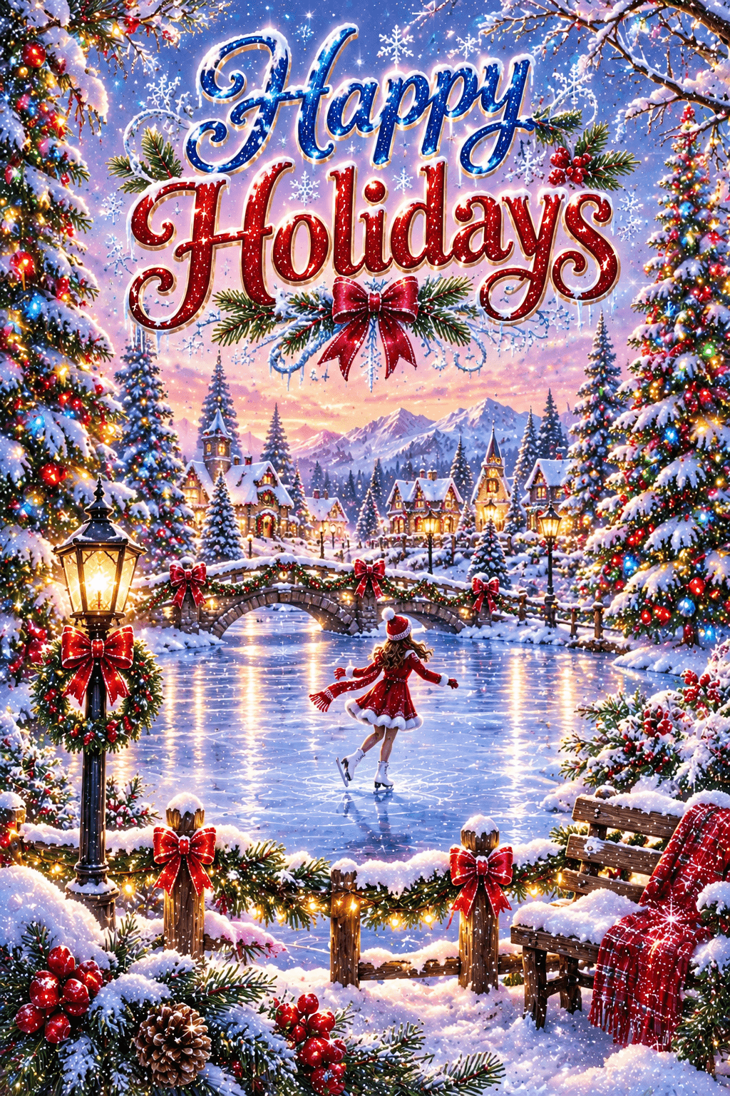 Happy Holidays Ice Skater Ecard