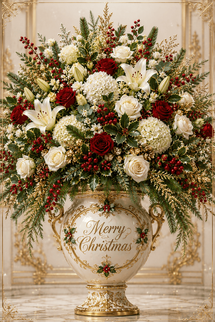 Merry Christmas Floral Arrangement Ecard