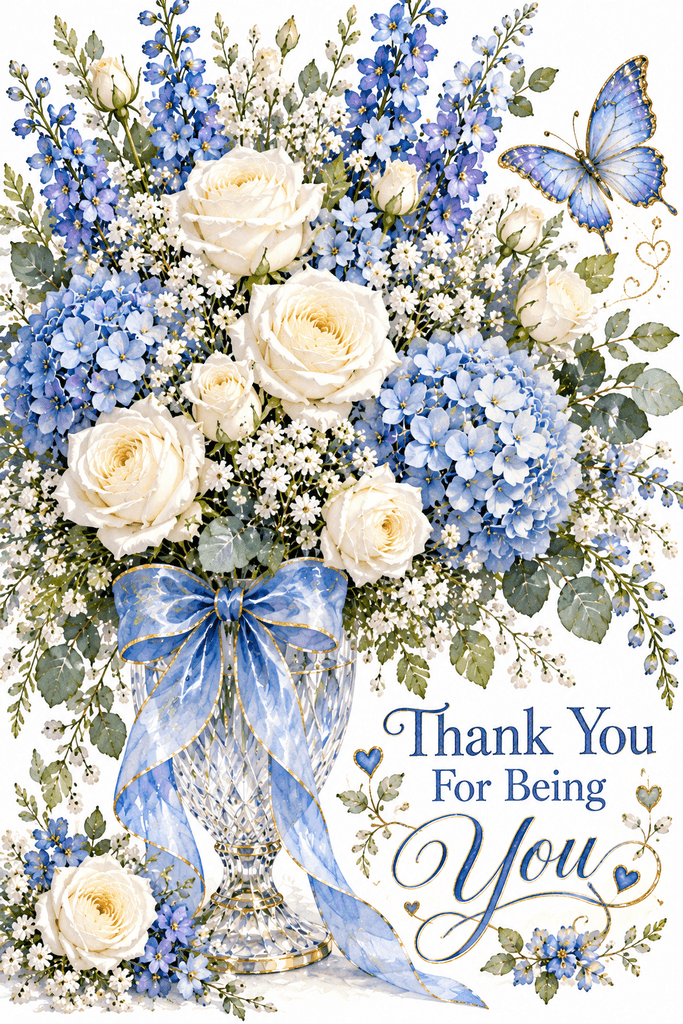 Blue And White Flowers Thank You Ecard