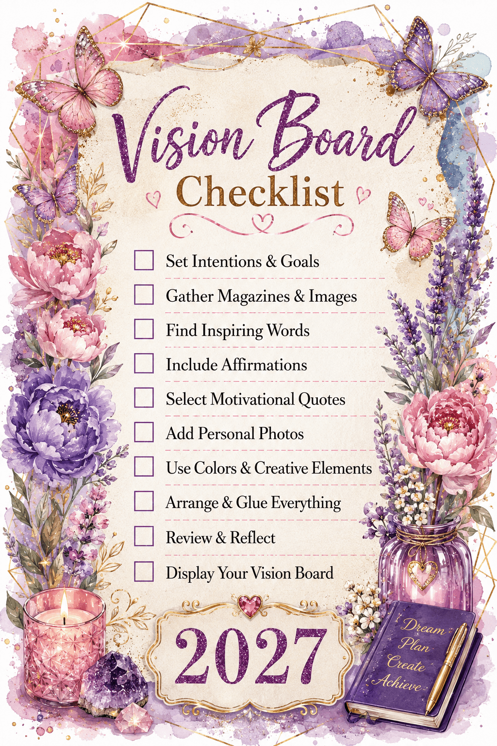 Vision Board Checklist Floral 2027 Printable